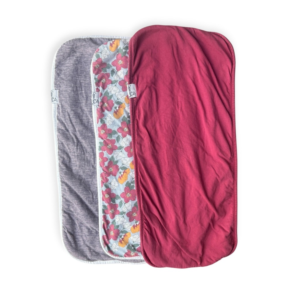 Copper Pearl Burp Cloth Set 3 Pack Floral Burgundy Heather Purple Gray